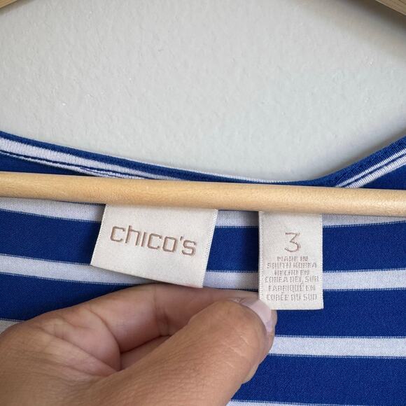 Chico's Tunic Top Size 3 XL US Size 16 Royal Blue White Striped V-Neck - Picture 2 of 15